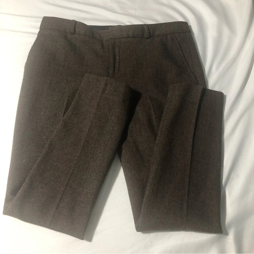 Banana Republic Reegan Wool Blend  Trousers Brown Herringbone pockets